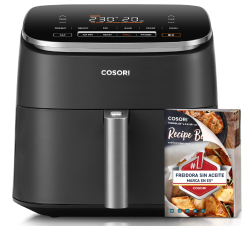 Cosori Freidora de Aire Turbo Blaze 6L, Air Fryer Interior Metálico Real, Motor DC Exclusivo, 46% Más Rápida, 30°C a 230°C, Adecuada para Asar Carne, Programas de Cocción Completos, 27dB Silencioso