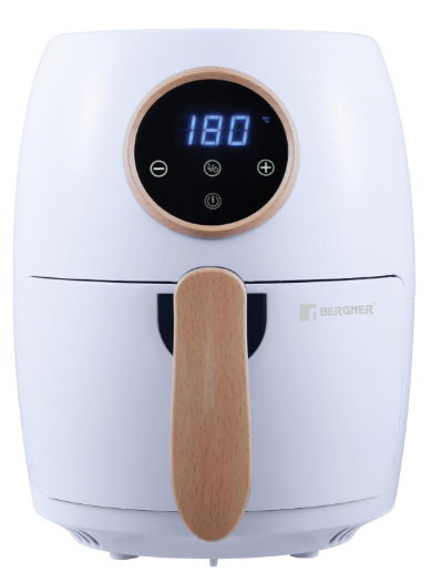 Freidora de aire 2L 1300W, Temporizador 30min, cesta y revestimiento antiadherete Blanca Bergner