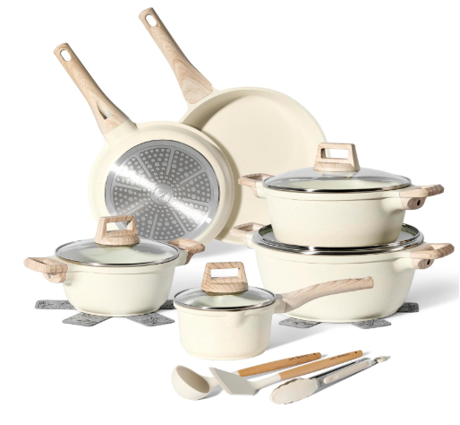 JUST PERFECTO Bateria de Cocina Induccion y Sartenes Antiadherentes, Ollas 28cm, Sartenes 24cm 28cm, Cacerolas libre de PTFE y PFOA (15 piezas beige) Visita la tienda de JUST PERFECTO HOUSEHOLD APPLIANCES 4,0 4,0 de 5 estrellas (1.321)