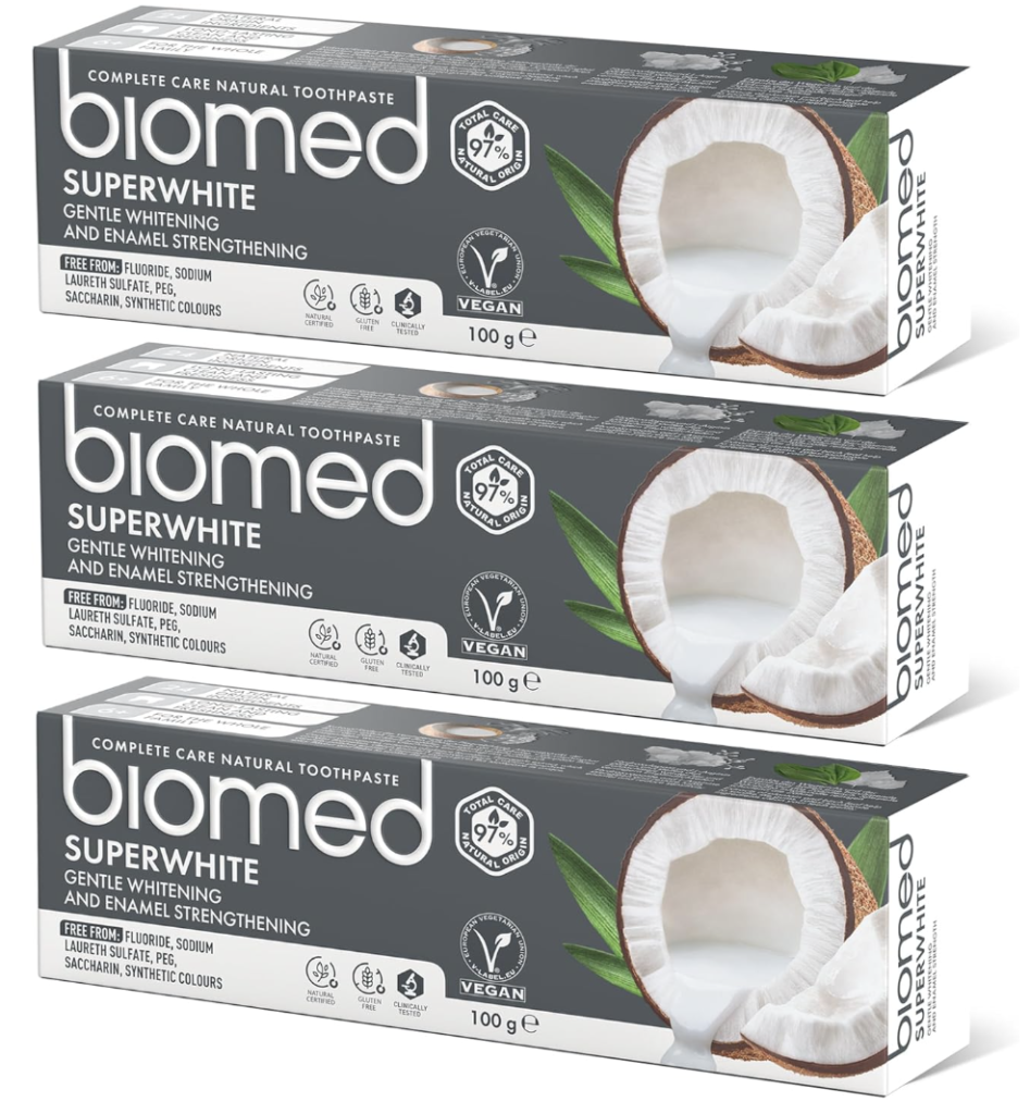 Biomed Superwhite Natural Coconut Toothpaste for Gentle Whitening, Tropical flavour - 100 g (pack of 3) - New Formula and Flavour (Packaging May Vary)